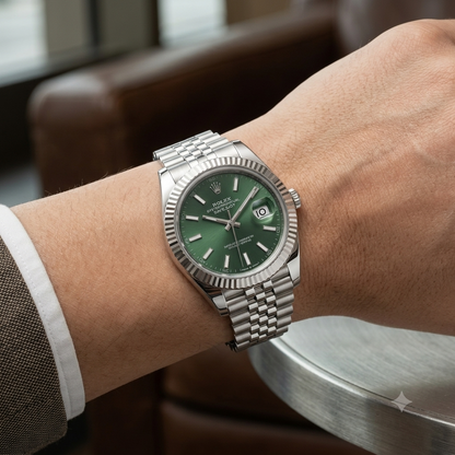 Rolex Datejust Paslanmaz Polad Lüks Kişi Saatı - Yaşıl Siferblat