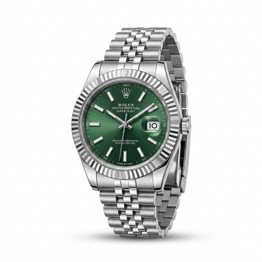 Rolex Datejust Paslanmaz Polad Lüks Kişi Saatı - Yaşıl Siferblat