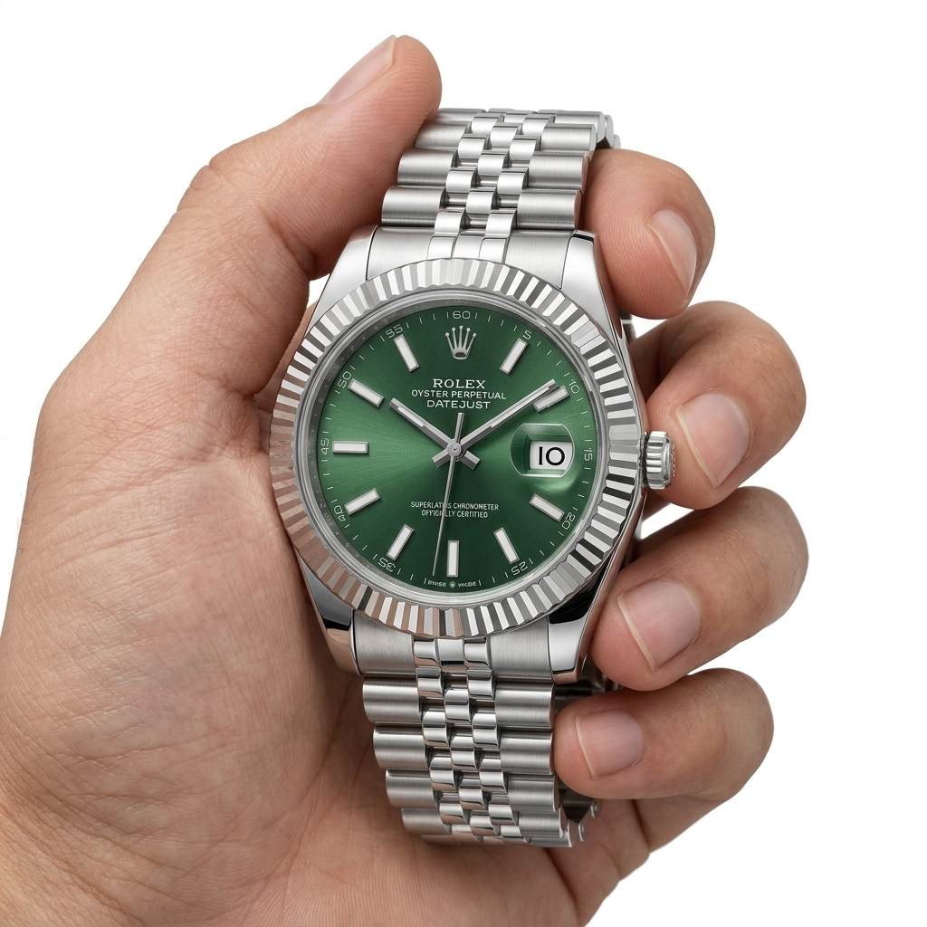 Rolex Datejust Paslanmaz Polad Lüks Kişi Saatı - Yaşıl Siferblat
