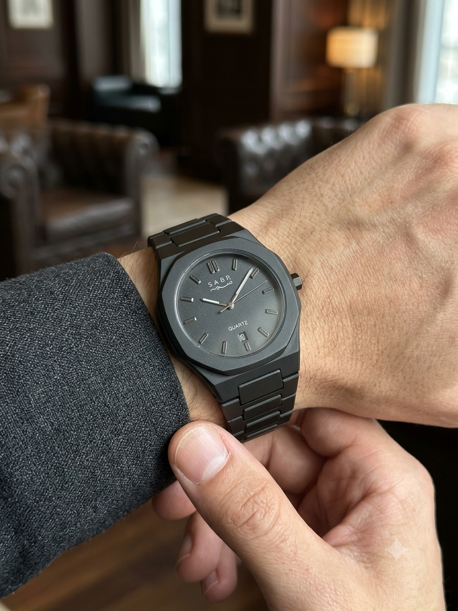 SABR Matte Black PVC Qol Saatı – Tam Mat Qara Minimalist Kişi Saatı