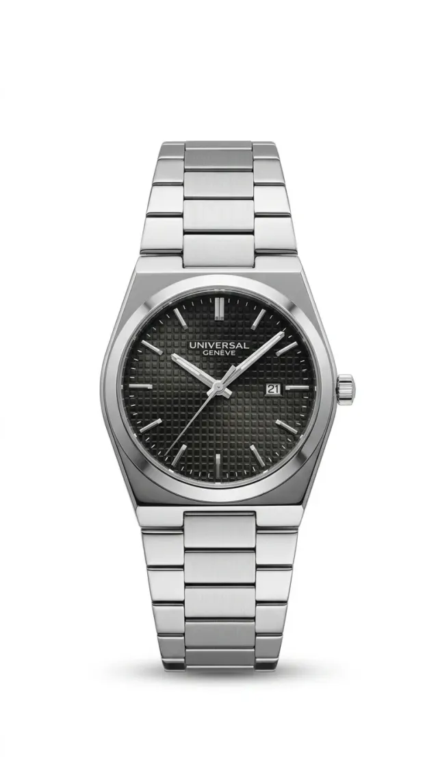 Universal Genève PRX Style Grey Waffle Dial – Premium Kişi Qol Saatı