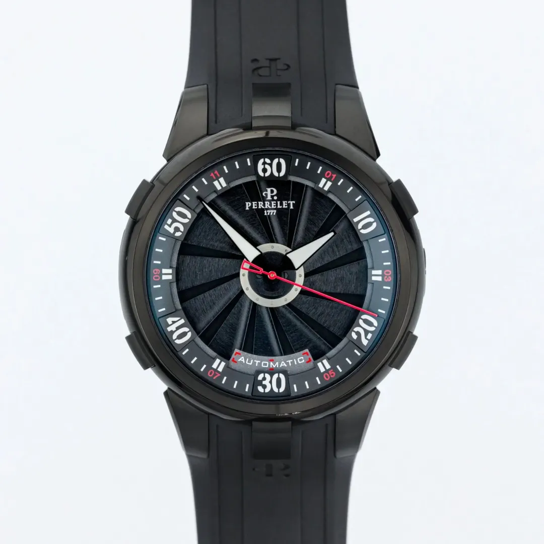 Perrelet Turbine Black Automatic Qara Silikon Kəmər Kişi Saatı