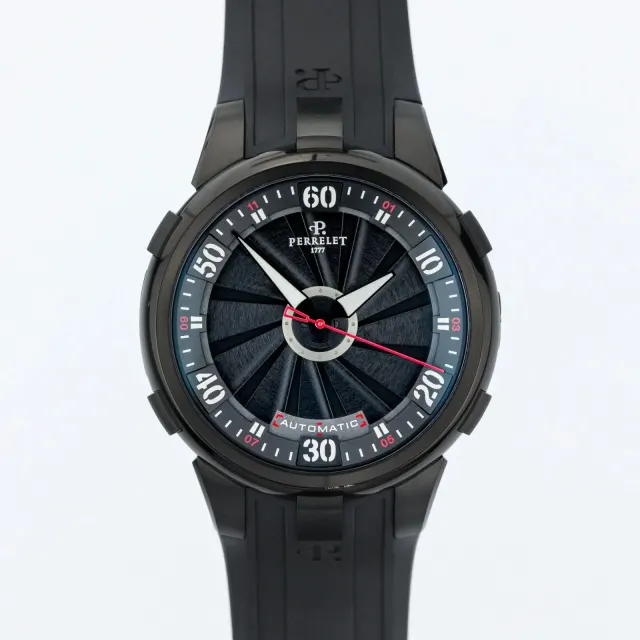 Perrelet Turbine Black Automatic Qara Silikon Kəmər Kişi Saatı