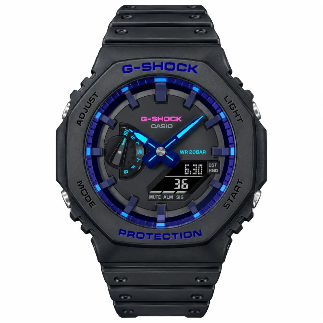 Casio G-Shock GA-2100VB-1A Virtual World Series – Qara və Bənövşəyi Kişi Qol Saatı