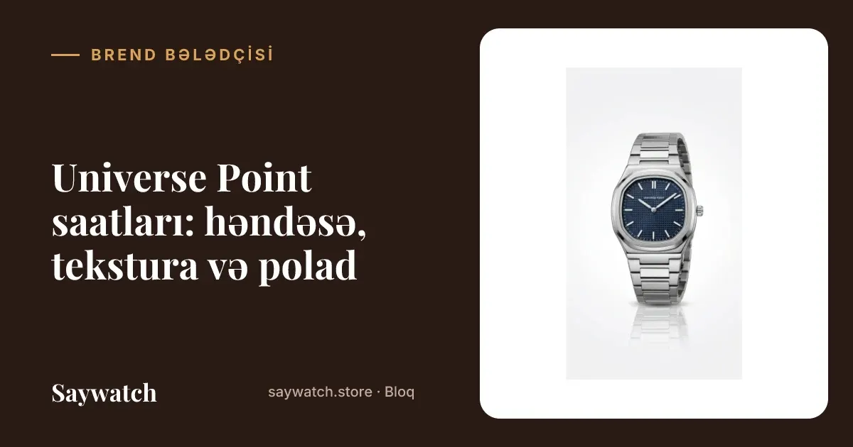 Universe Point saatları – göy və boz teksturalı siferblatlı polad qolbaqlı kişi qol saatları